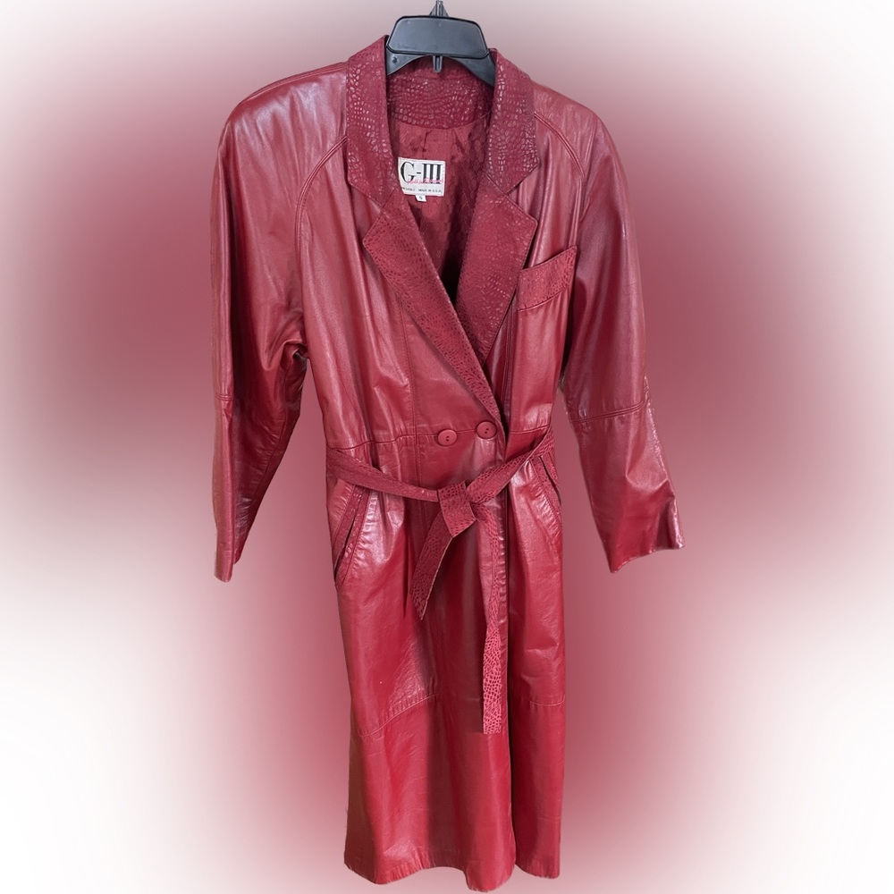 Women's Red Leather Coat Full Length Size S